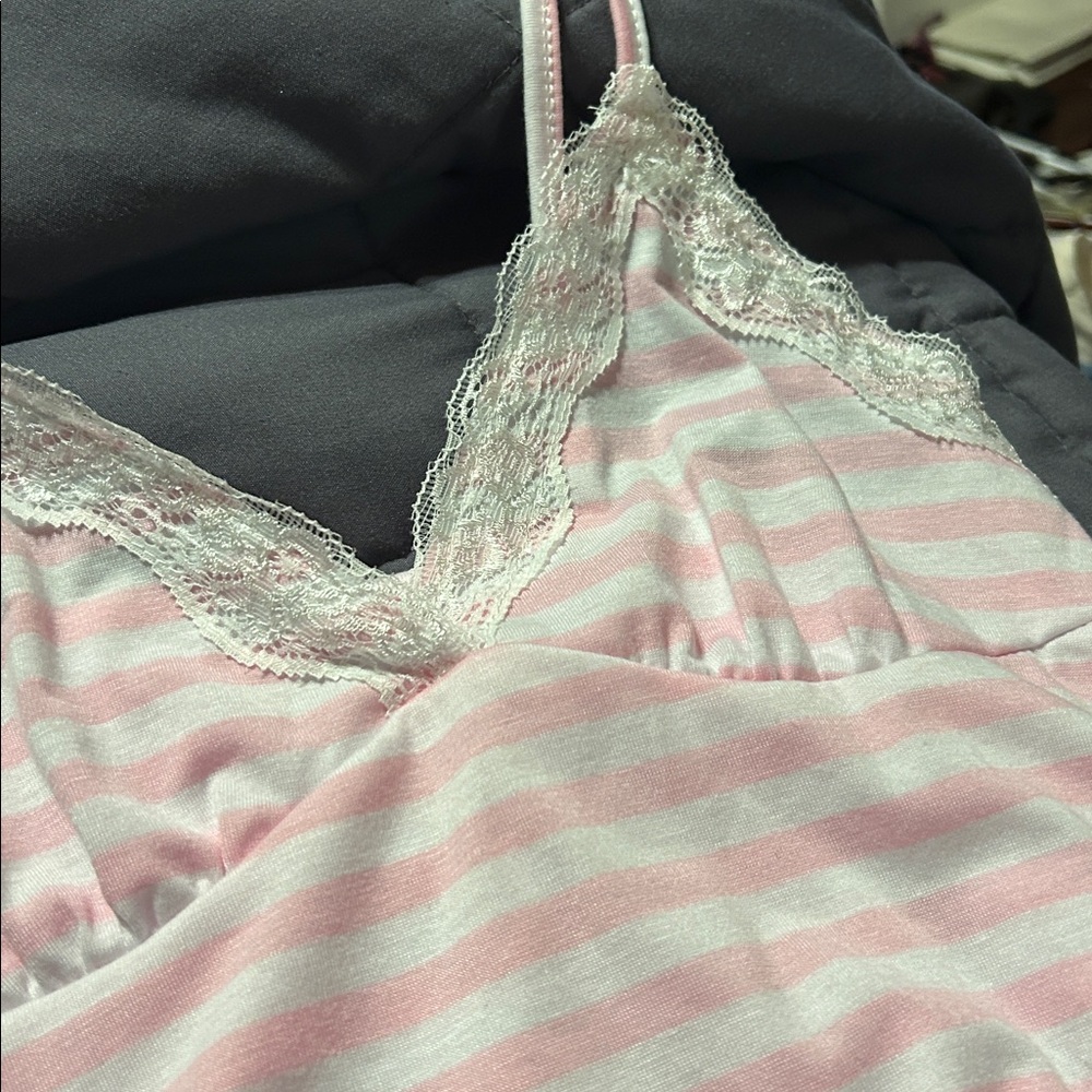 Romwe Pink and White Striped Lace Cami